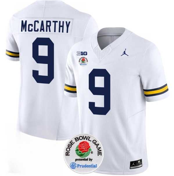 Men's Michigan Wolverines #9 J.J. McCarthy 2023 F.U.S.E. White Rose Bowl Patch Stitched Jersey Dzhi